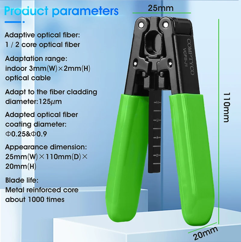COMPTYCO Fiber Optic Tool Kit (Optional) VCFS-33 Three-port Stripper & VCFS-J1 Leather Wire Stripper 3mm(W)*2mm(H) FTTH Tools