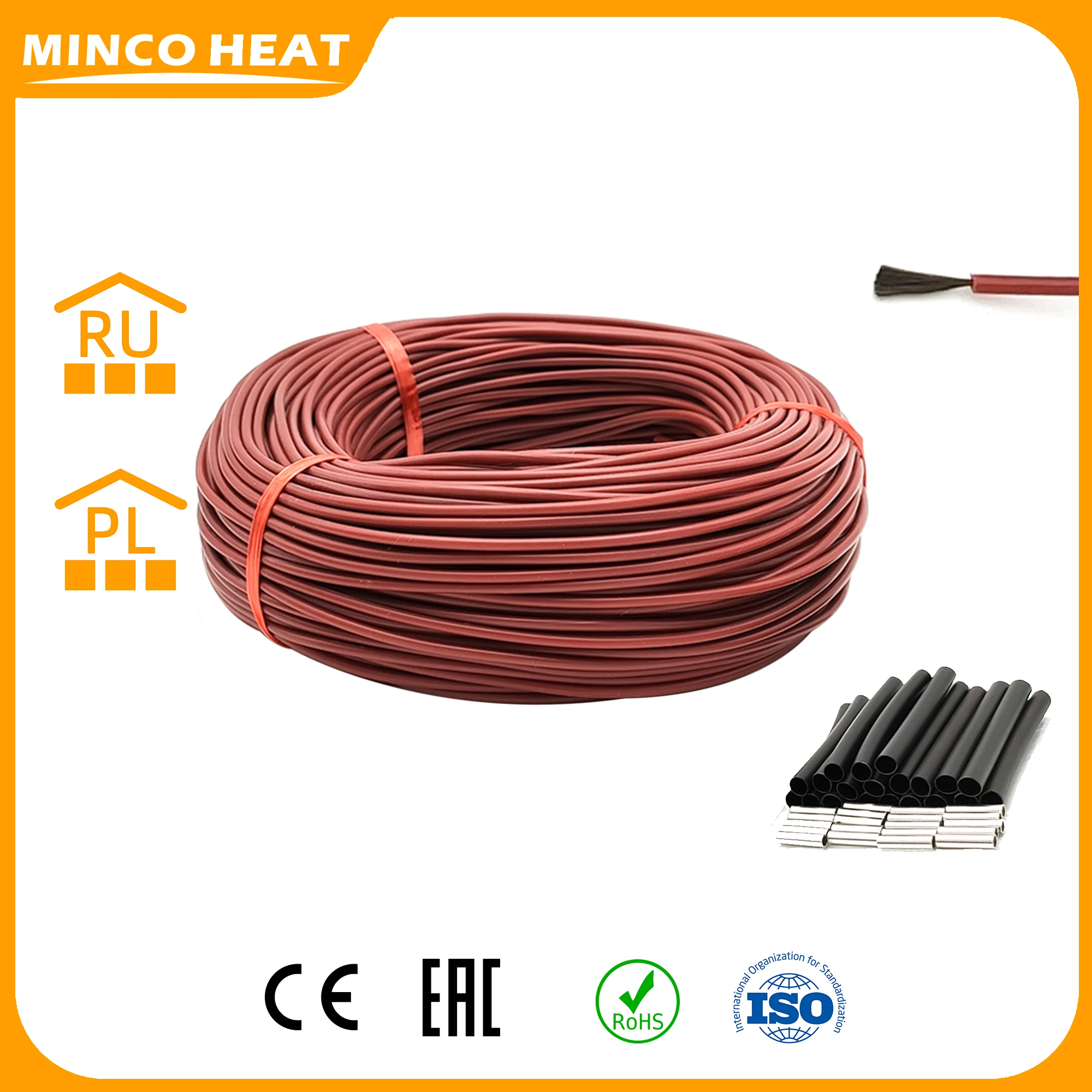 Minco Heat 12K 5-200 Meters 33ohm/m Carbon Fiber Heating Cable Infrared Warm Floor Red Russian Warehouse with Insulation Kits