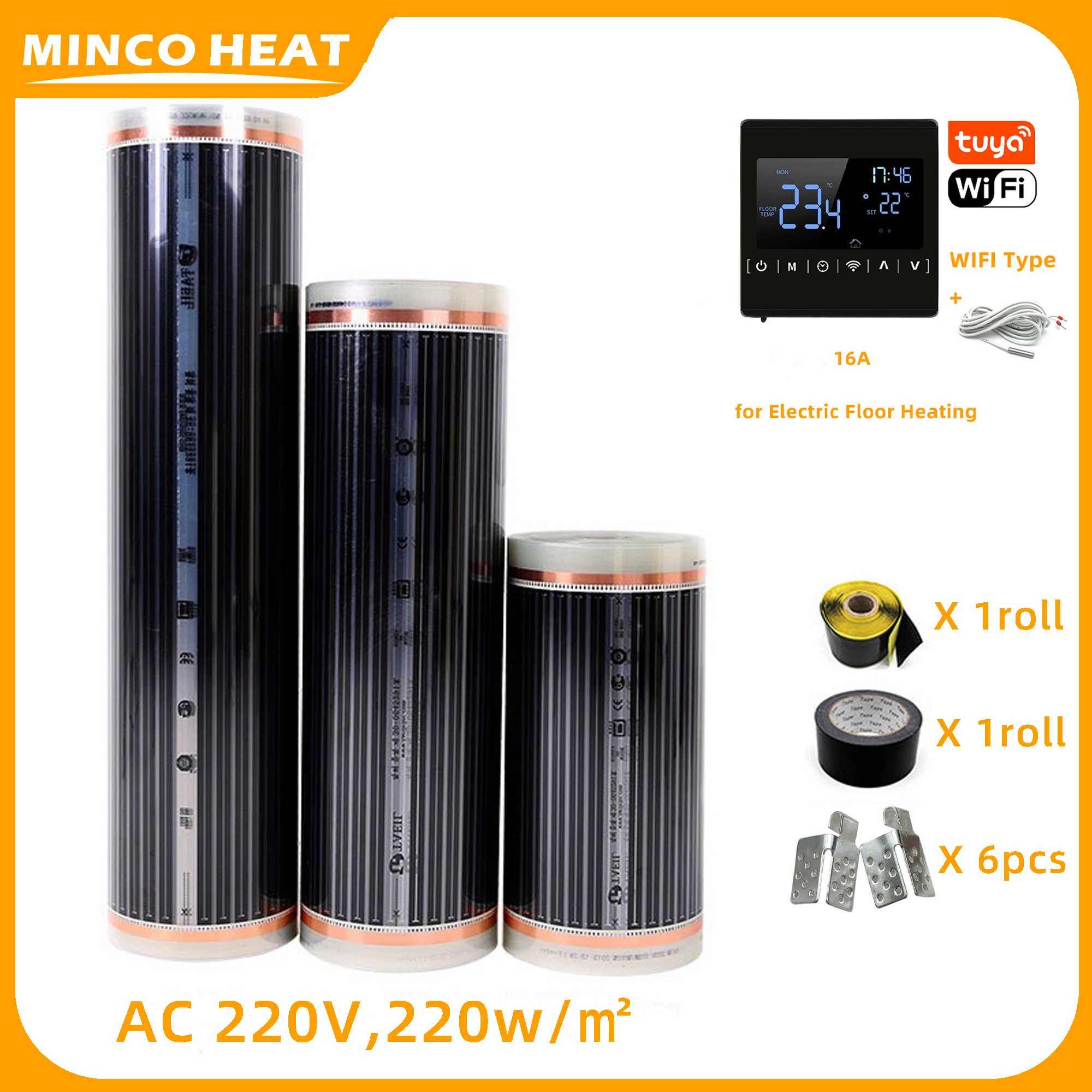 Minco Heat 12K 5-200 Meters 33ohm/m Carbon Fiber Heating Cable Infrared Warm Floor Red Russian Warehouse with Insulation Kits