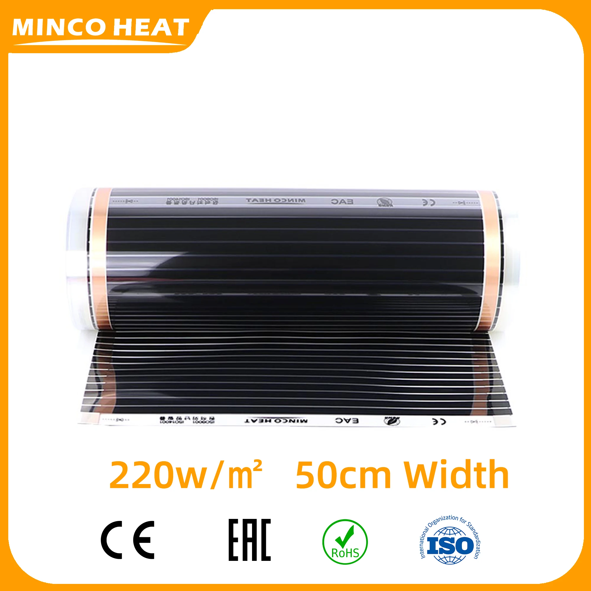 Minco Heat 12K 5-200 Meters 33ohm/m Carbon Fiber Heating Cable Infrared Warm Floor Red Russian Warehouse with Insulation Kits