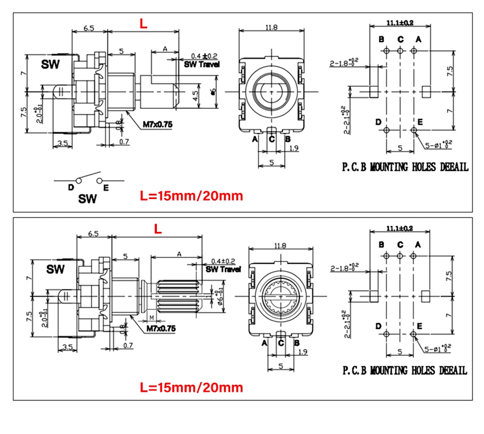 5/10pcs 20 Position Incremental 360 Rotary Encoder Knob Button Switch EC11 Arduino Digital Potentiometer 15/20mm Plum Half Shaft