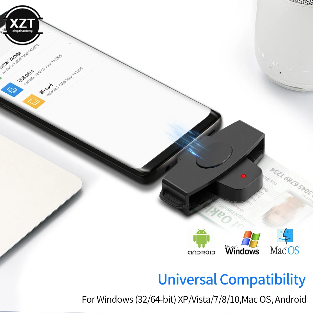 62*24mm USB Type C Smart CAC Card Reader Bank Tax Declaration SIM Card/IC Card Reader Adapter for Windows Mac/Android OS