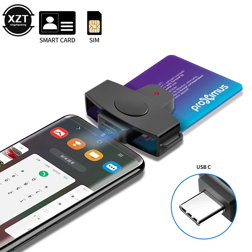 62*24mm USB Type C Smart CAC Card Reader Bank Tax Declaration SIM Card/IC Card Reader Adapter for Windows Mac/Android OS