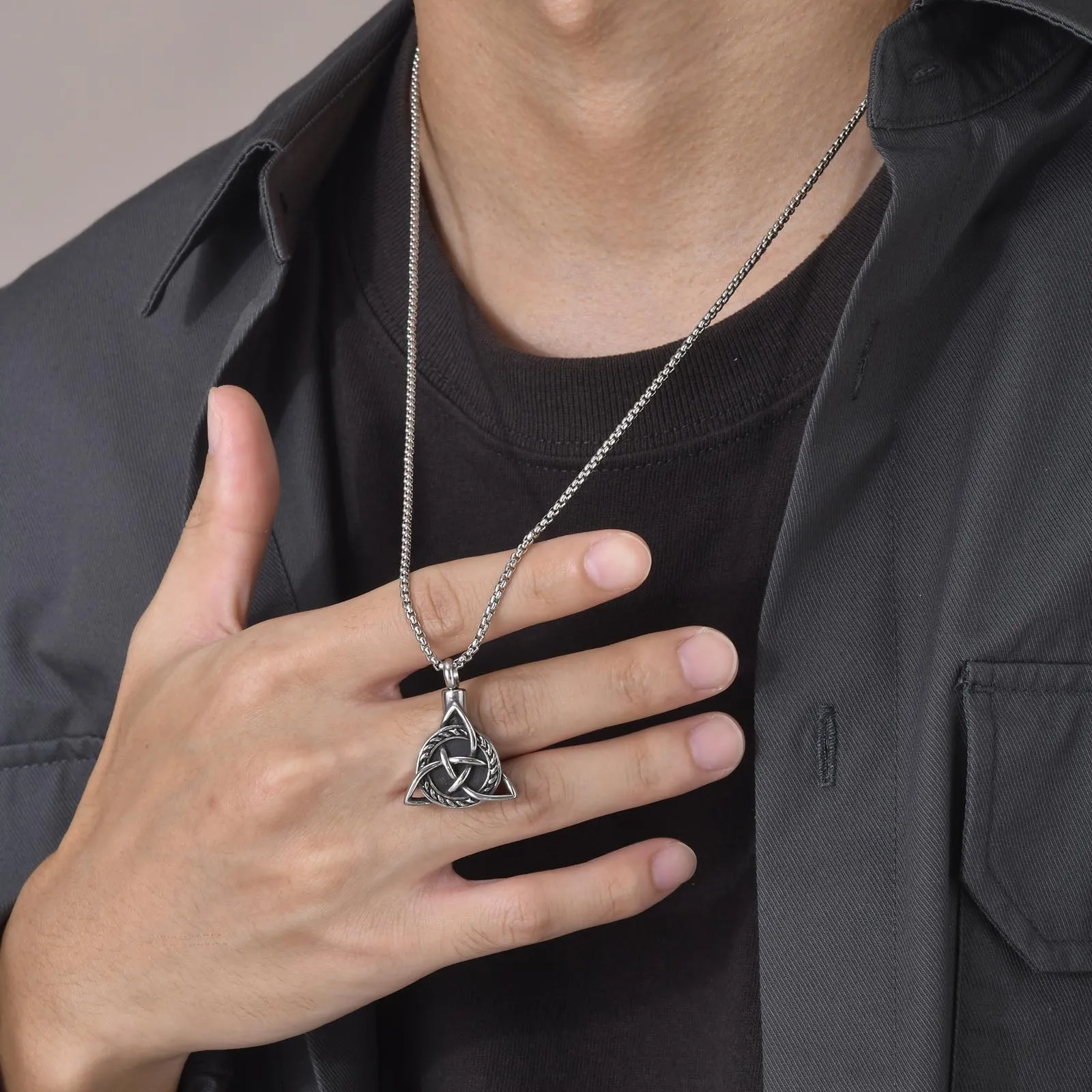 Mens Urn Necklaces for Ashes,Stainless Steel Tribal Celtic Knot Memorial Cremation Pendant,Bereavement Keepsakes Jewelry
