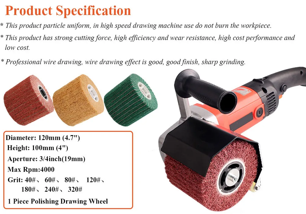 Loonpon Stainless Steel Polishing Wheel Metal Polish Abrasives Brush Roller Burnishing Tools 120x100x19mm