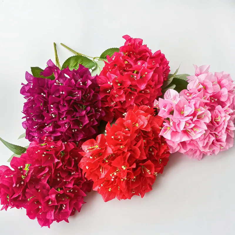 One Silk Bougainvillea Glabra Bunch Flower Artificial Bougainvillea Spectabilis Tree Stem for Wedding Floral Arrangement 6 Color