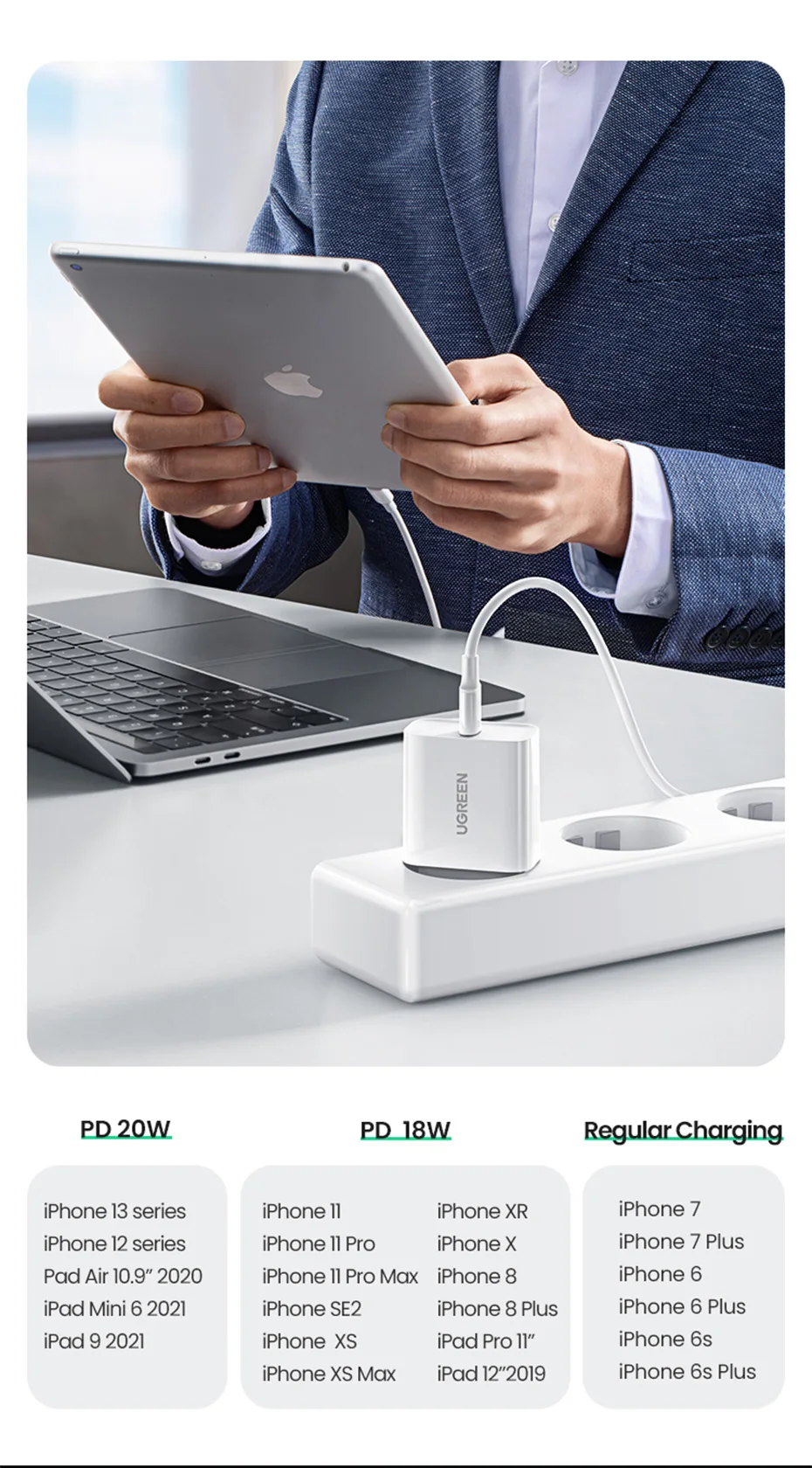 UGREEN Quick Charge 4.0 3.0 QC PD Charger 20W QC4.0 QC3.0 USB Type C Fast Charger for iPhone 14 13 12 8 Xiaomi Phone PD Charger