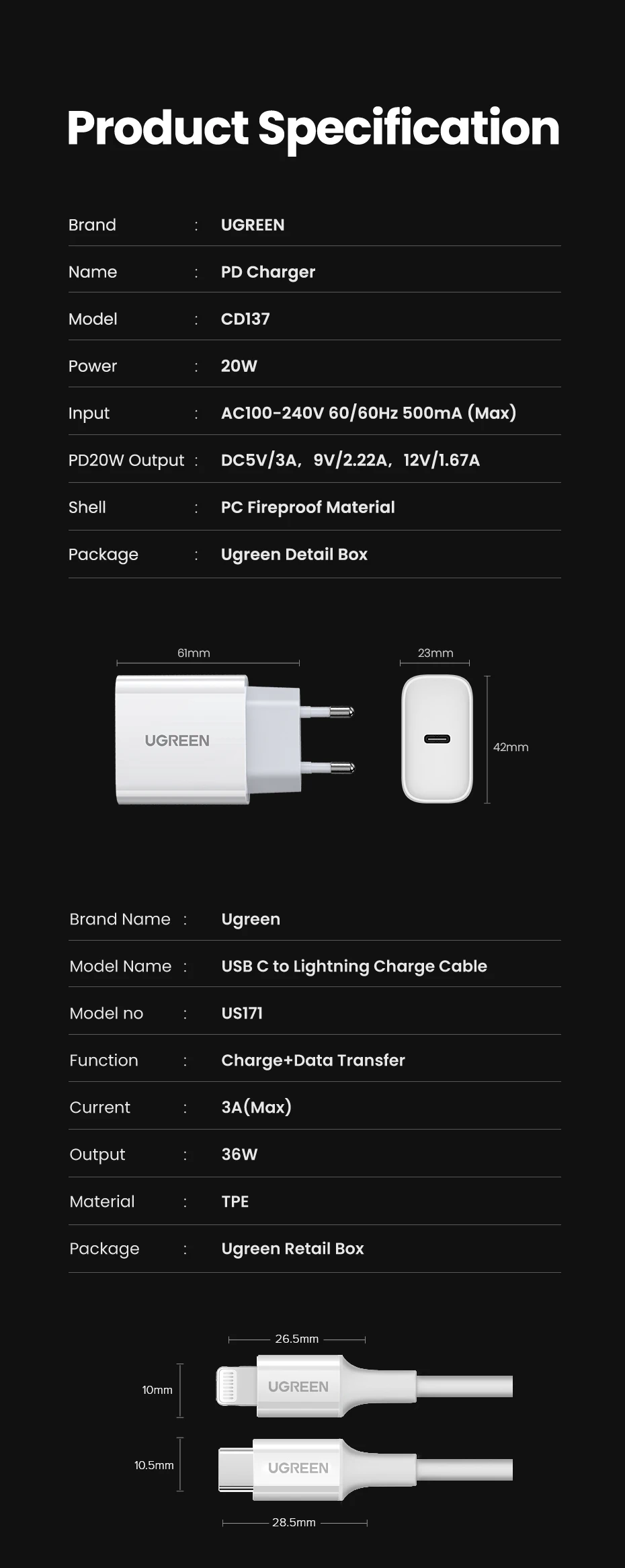 UGREEN Quick Charge 4.0 3.0 QC PD Charger 20W QC4.0 QC3.0 USB Type C Fast Charger for iPhone 14 13 12 8 Xiaomi Phone PD Charger
