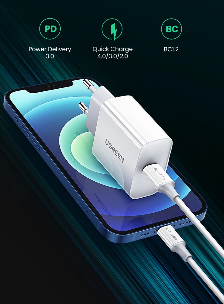 UGREEN Quick Charge 4.0 3.0 QC PD Charger 20W QC4.0 QC3.0 USB Type C Fast Charger for iPhone 14 13 12 8 Xiaomi Phone PD Charger