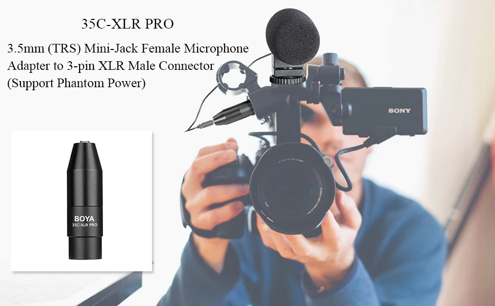 BOYA 35C-XLR Pro 3.5mm TRS(Female) to XLR(Male) Adapter with Power Converts Fuction Microphone Adapter Mini-Jack to XLR Adapter