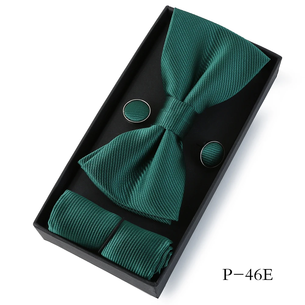 HUISHI Classic Black Bowtie Bow Ties For Mens Butterfly Bowknot Pocket Square Cufflinks Suit Set Bussiness Accessories Gift Box
