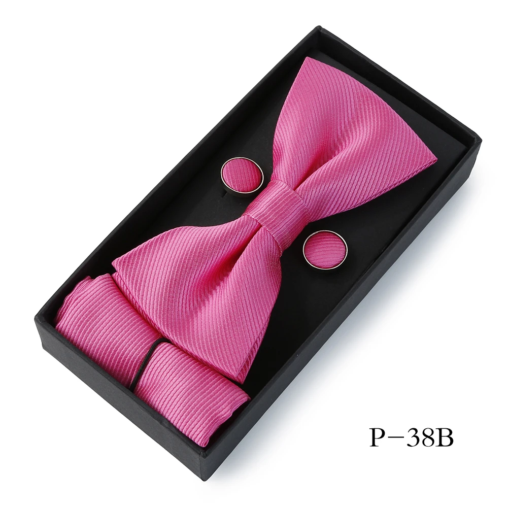 HUISHI Classic Black Bowtie Bow Ties For Mens Butterfly Bowknot Pocket Square Cufflinks Suit Set Bussiness Accessories Gift Box