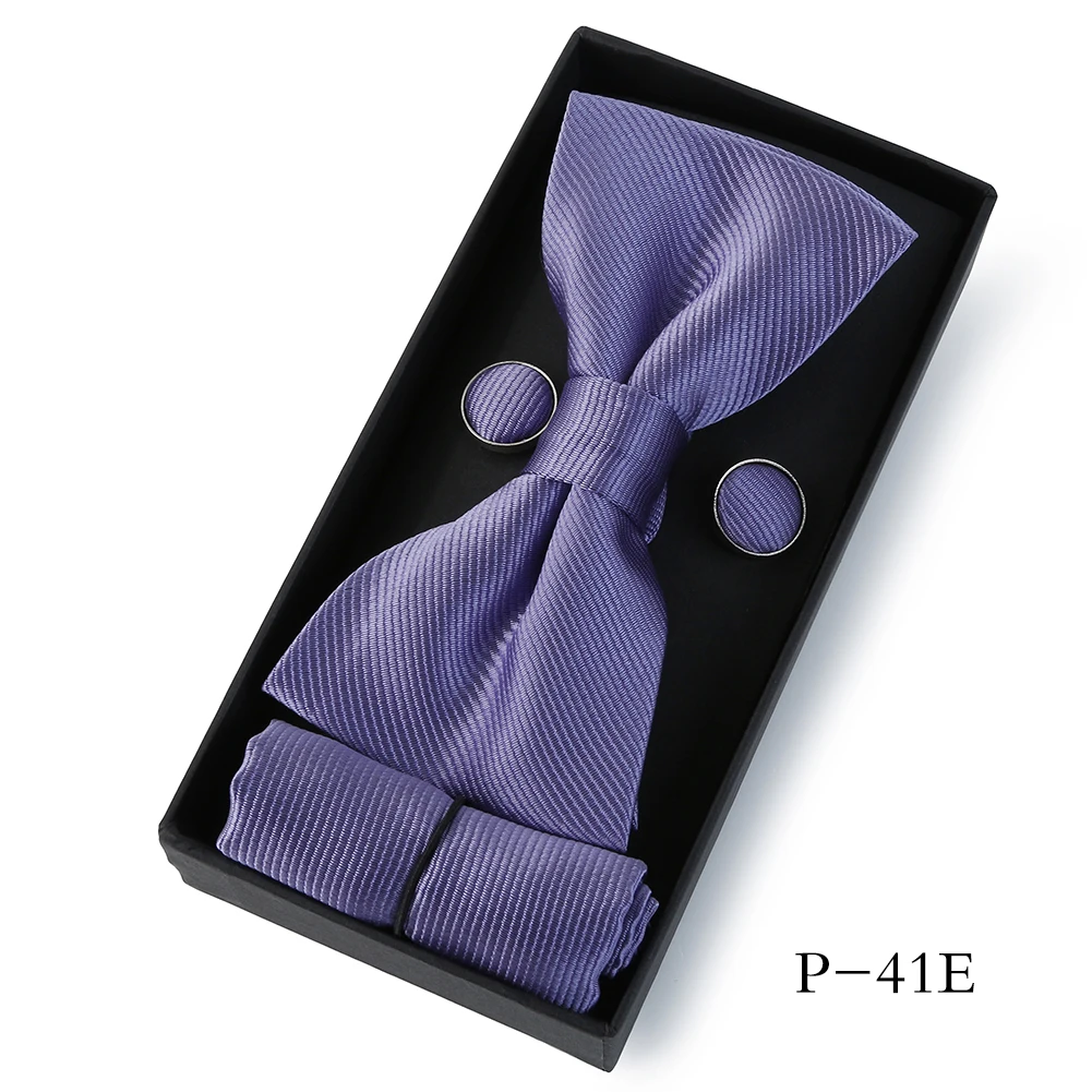 HUISHI Classic Black Bowtie Bow Ties For Mens Butterfly Bowknot Pocket Square Cufflinks Suit Set Bussiness Accessories Gift Box