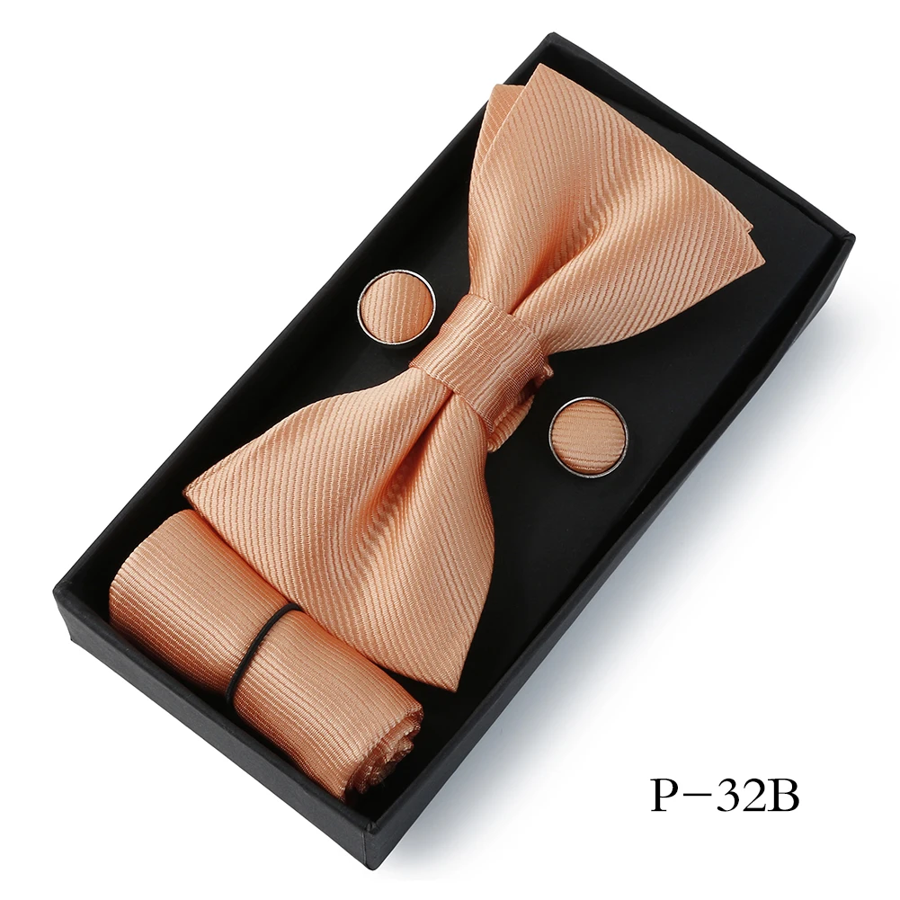 HUISHI Classic Black Bowtie Bow Ties For Mens Butterfly Bowknot Pocket Square Cufflinks Suit Set Bussiness Accessories Gift Box