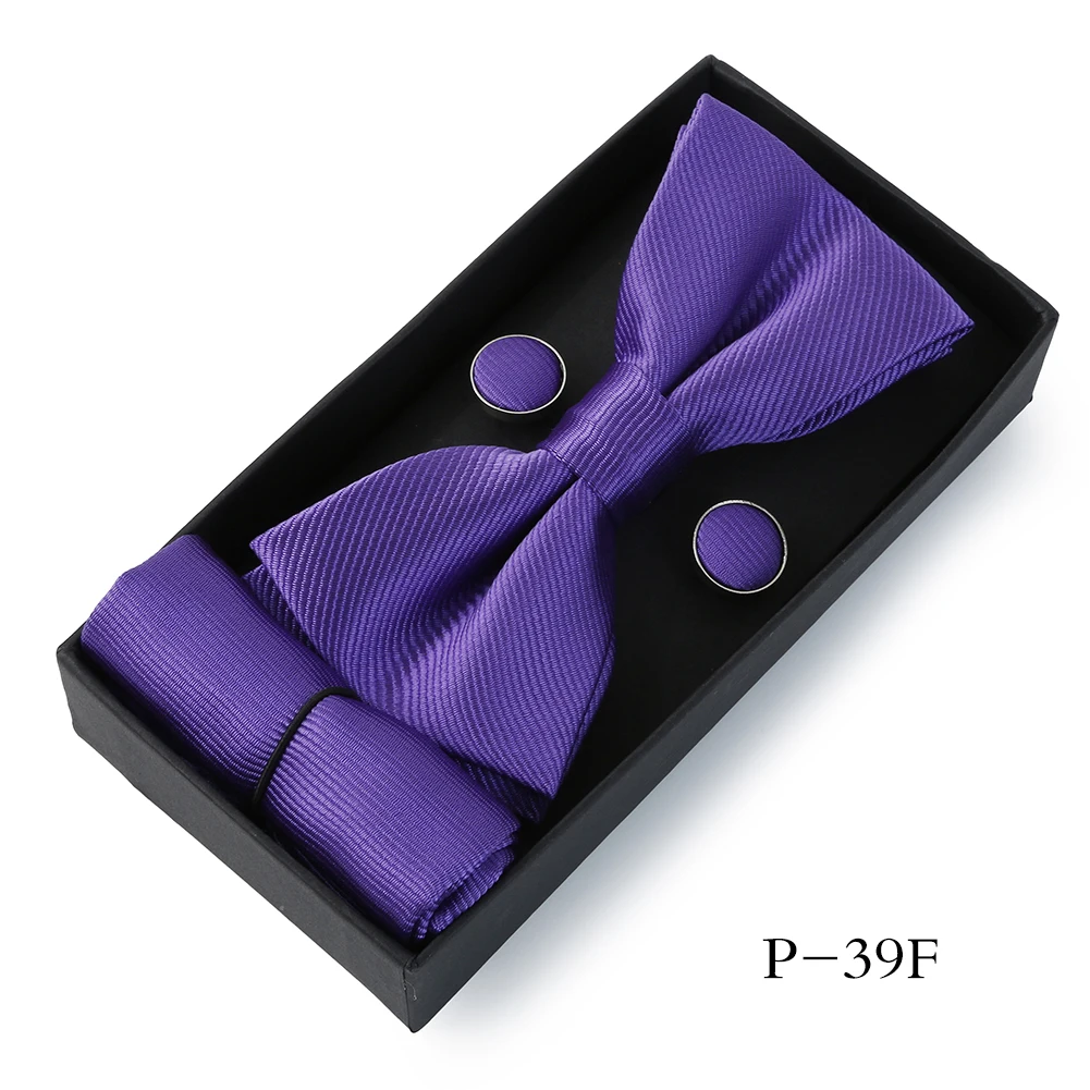 HUISHI Classic Black Bowtie Bow Ties For Mens Butterfly Bowknot Pocket Square Cufflinks Suit Set Bussiness Accessories Gift Box
