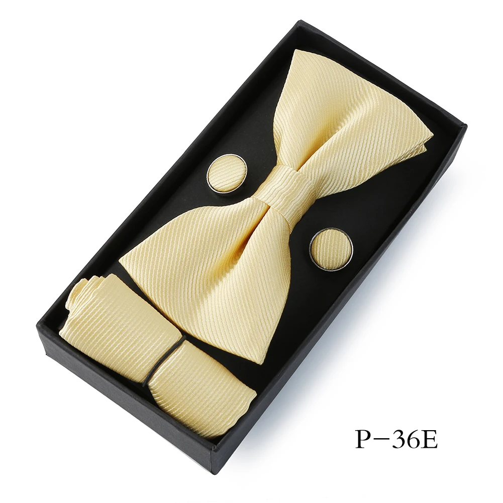 HUISHI Classic Black Bowtie Bow Ties For Mens Butterfly Bowknot Pocket Square Cufflinks Suit Set Bussiness Accessories Gift Box