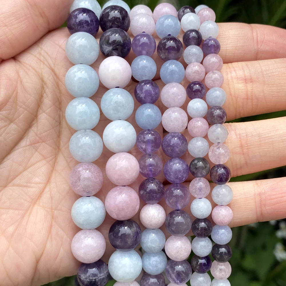 Natural Stone Beads Round Morganites Tourmalines Aquamarines Jades Quartzs Crystals Spacer For Jewelry Making DIY Bracelet