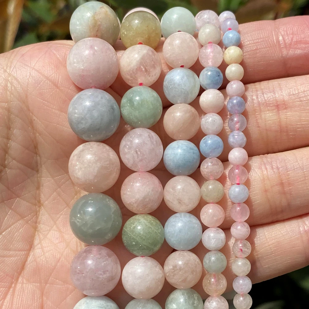Natural Stone Beads Round Morganites Tourmalines Aquamarines Jades Quartzs Crystals Spacer For Jewelry Making DIY Bracelet