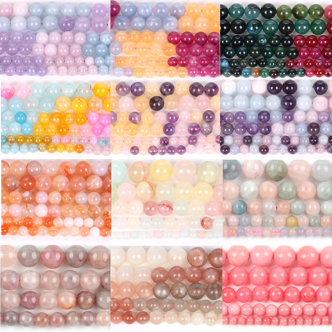Natural Stone Beads Round Morganites Tourmalines Aquamarines Jades Quartzs Crystals Spacer For Jewelry Making DIY Bracelet