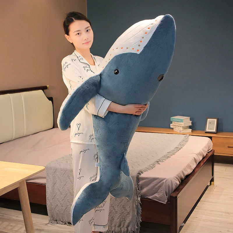 55-135cm Giant Size Whale Plush Toy Blue Sea Animals Stuffed Huggable Shark Soft Pillow Gift