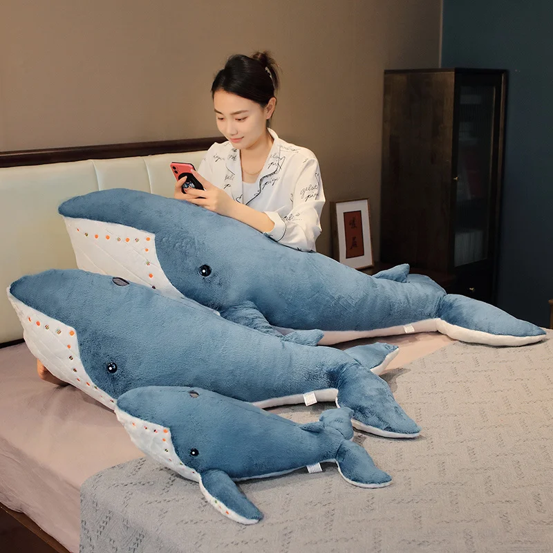 55-135cm Giant Size Whale Plush Toy Blue Sea Animals Stuffed Huggable Shark Soft Pillow Gift