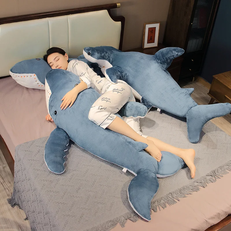55-135cm Giant Size Whale Plush Toy Blue Sea Animals Stuffed Huggable Shark Soft Pillow Gift