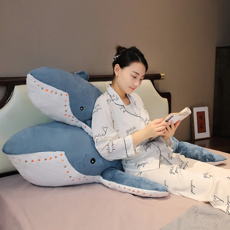 55-135cm Giant Size Whale Plush Toy Blue Sea Animals Stuffed Huggable Shark Soft Pillow Gift