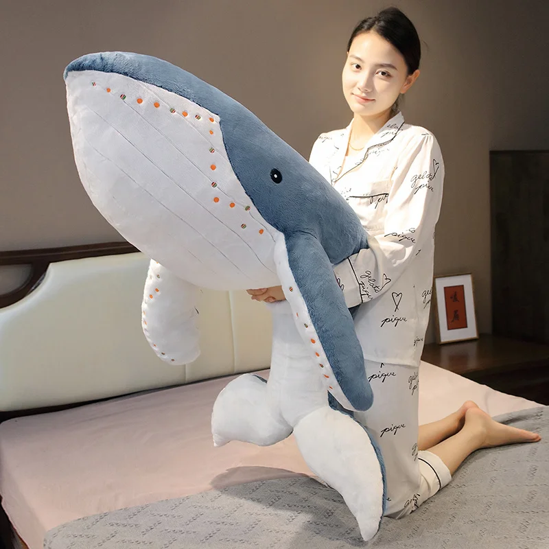 55-135cm Giant Size Whale Plush Toy Blue Sea Animals Stuffed Huggable Shark Soft Pillow Gift
