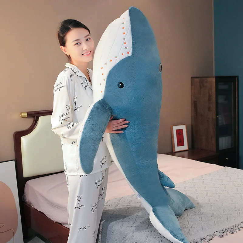 55-135cm Giant Size Whale Plush Toy Blue Sea Animals Stuffed Huggable Shark Soft Pillow Gift