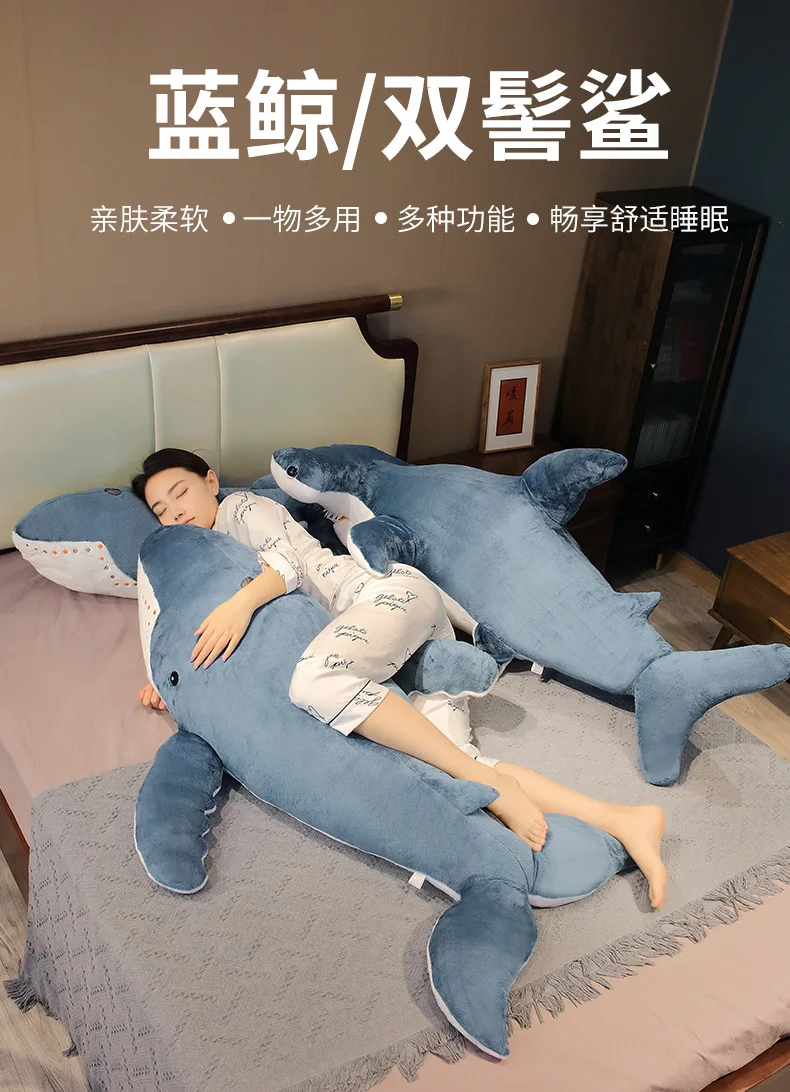 55-135cm Giant Size Whale Plush Toy Blue Sea Animals Stuffed Huggable Shark Soft Pillow Gift