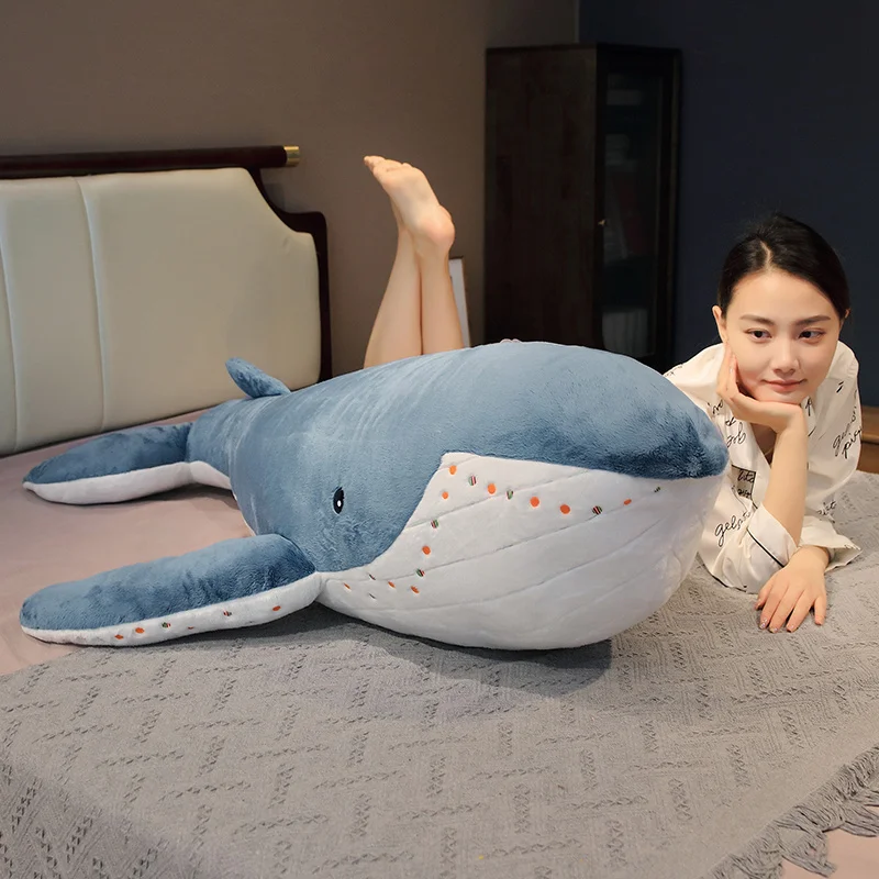 55-135cm Giant Size Whale Plush Toy Blue Sea Animals Stuffed Huggable Shark Soft Pillow Gift