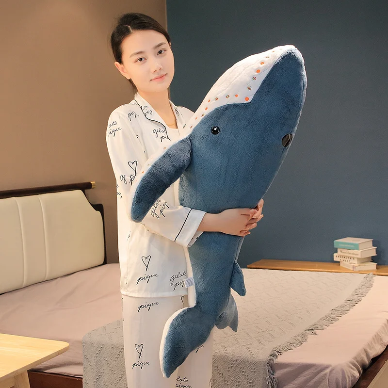 55-135cm Giant Size Whale Plush Toy Blue Sea Animals Stuffed Huggable Shark Soft Pillow Gift