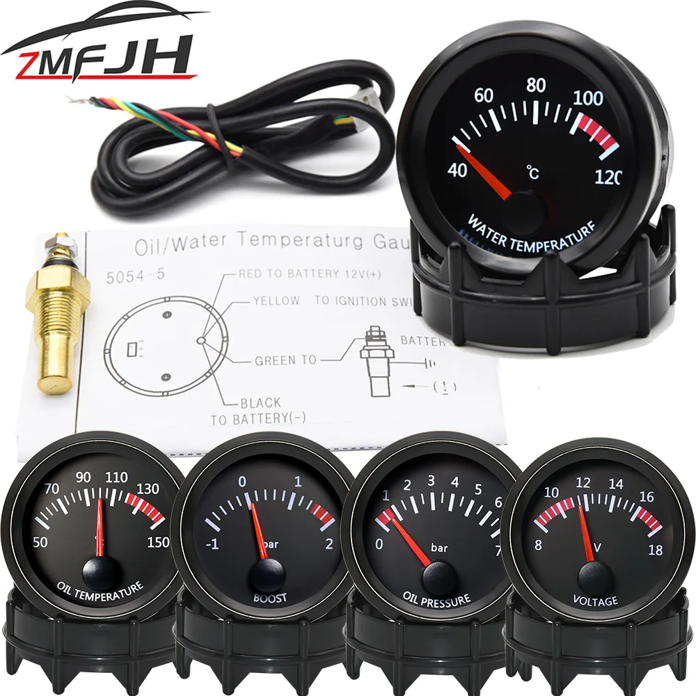 Universal 2'' 52MM Water Temperature Gauge 40-120℃ Oil Temp Gauge Oil Pressure Tachometer Vacuum Meter Digital 12V Car