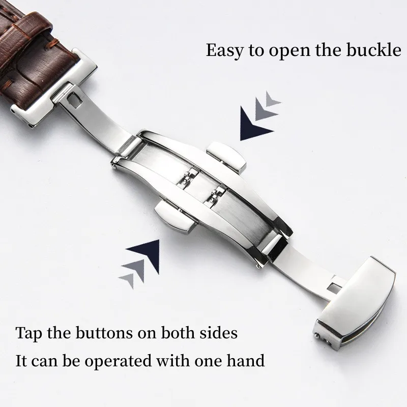 Business Casual Black Brown Genuine Calfskin Leather Watch band Strap Butterfly Buckle Crocodile Pattern Bracelet 18 20 22 24 mm
