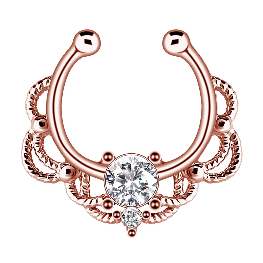 1PCS Crystal Fake Nose Ring Septum Jewelry Non Piercing Bat Fake Nose Ring Septum Cuff Earring Rook Faux Nose Piercing Clip On