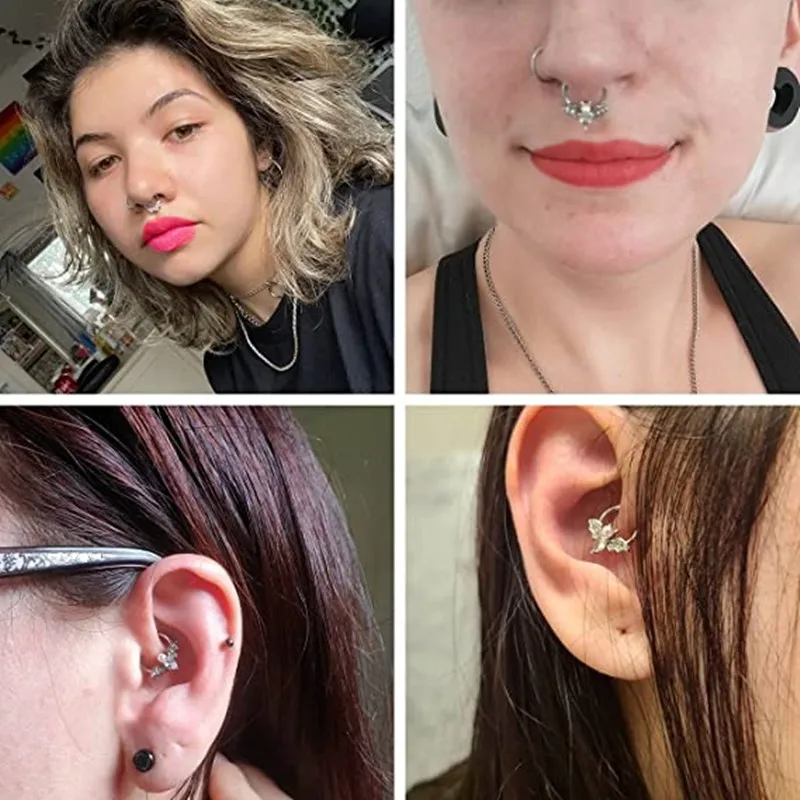 1PCS Crystal Fake Nose Ring Septum Jewelry Non Piercing Bat Fake Nose Ring Septum Cuff Earring Rook Faux Nose Piercing Clip On