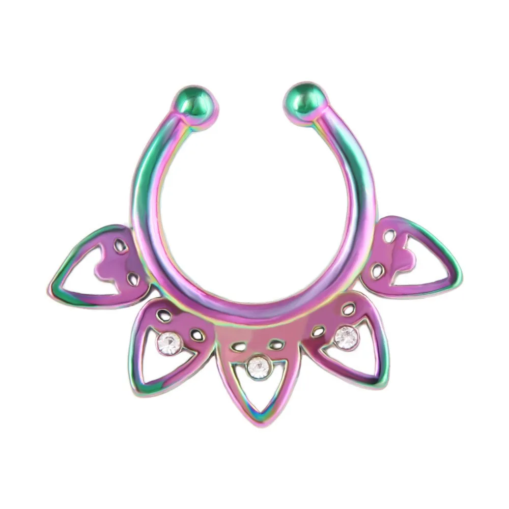 1PCS Crystal Fake Nose Ring Septum Jewelry Non Piercing Bat Fake Nose Ring Septum Cuff Earring Rook Faux Nose Piercing Clip On