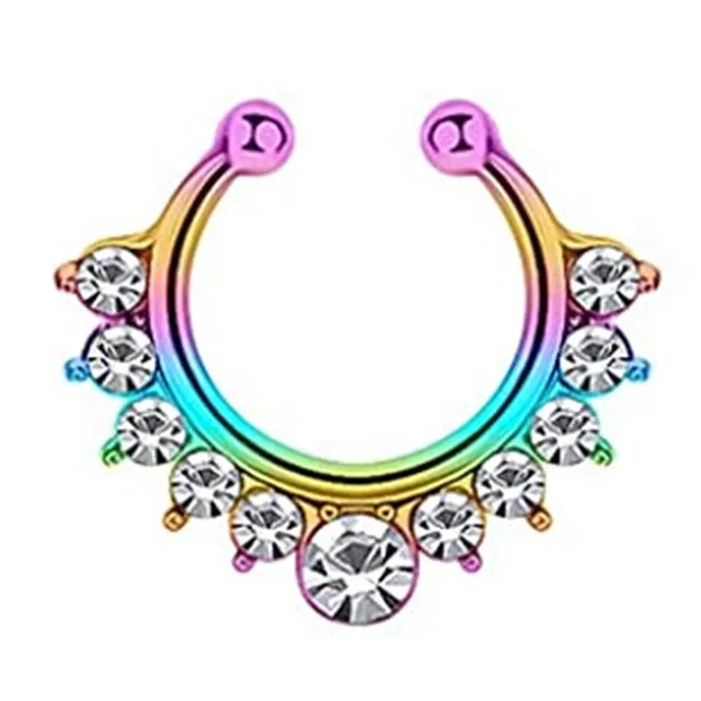 1PCS Crystal Fake Nose Ring Septum Jewelry Non Piercing Bat Fake Nose Ring Septum Cuff Earring Rook Faux Nose Piercing Clip On