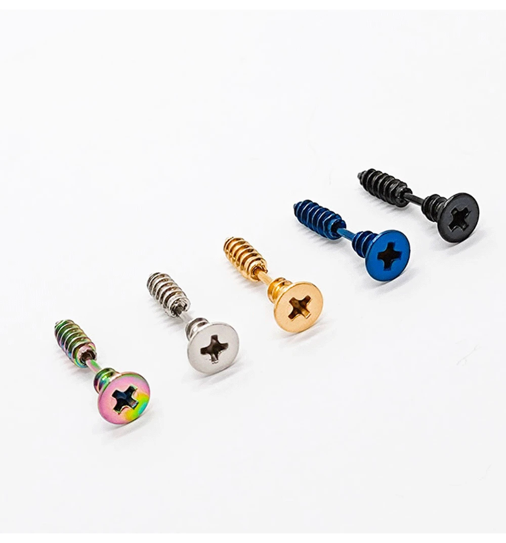2pc Unisex Women Men Earrings Stainless Steel Piercing Nail Screw Stud Earrings Punk Rock Helix Ear Piercings Spiral Jewelry