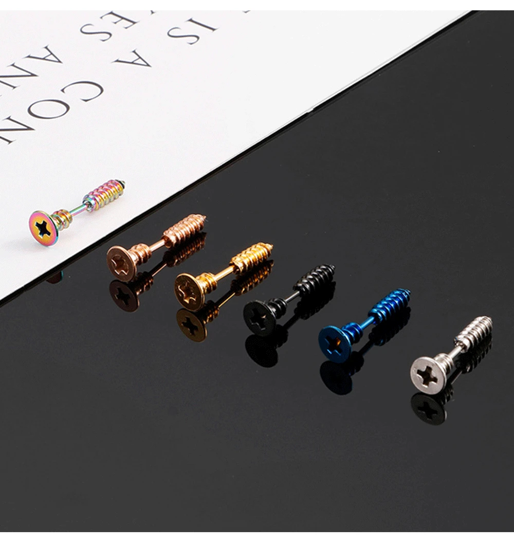 2pc Unisex Women Men Earrings Stainless Steel Piercing Nail Screw Stud Earrings Punk Rock Helix Ear Piercings Spiral Jewelry