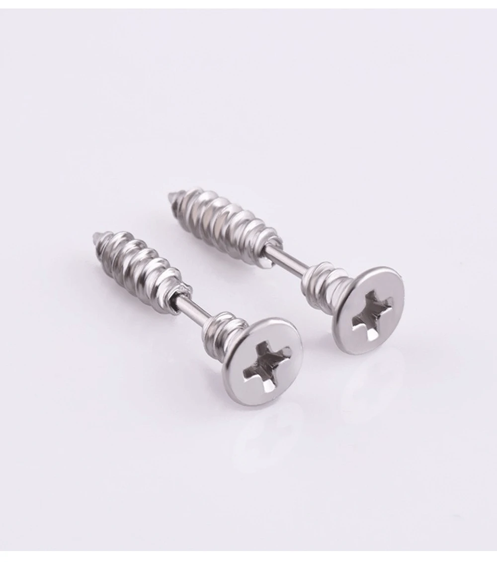 2pc Unisex Women Men Earrings Stainless Steel Piercing Nail Screw Stud Earrings Punk Rock Helix Ear Piercings Spiral Jewelry