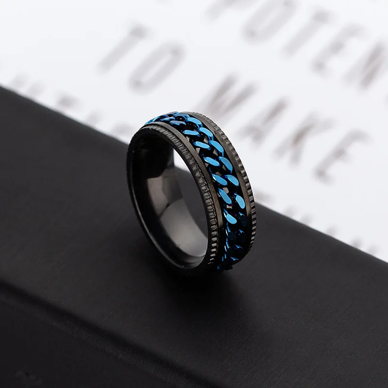 Anxiety Relaxing Ring For Men Spinner Fidgets Rings Stainless Steel Rotate Freely Chain Joint Ring Accessories Anillos De Hombre
