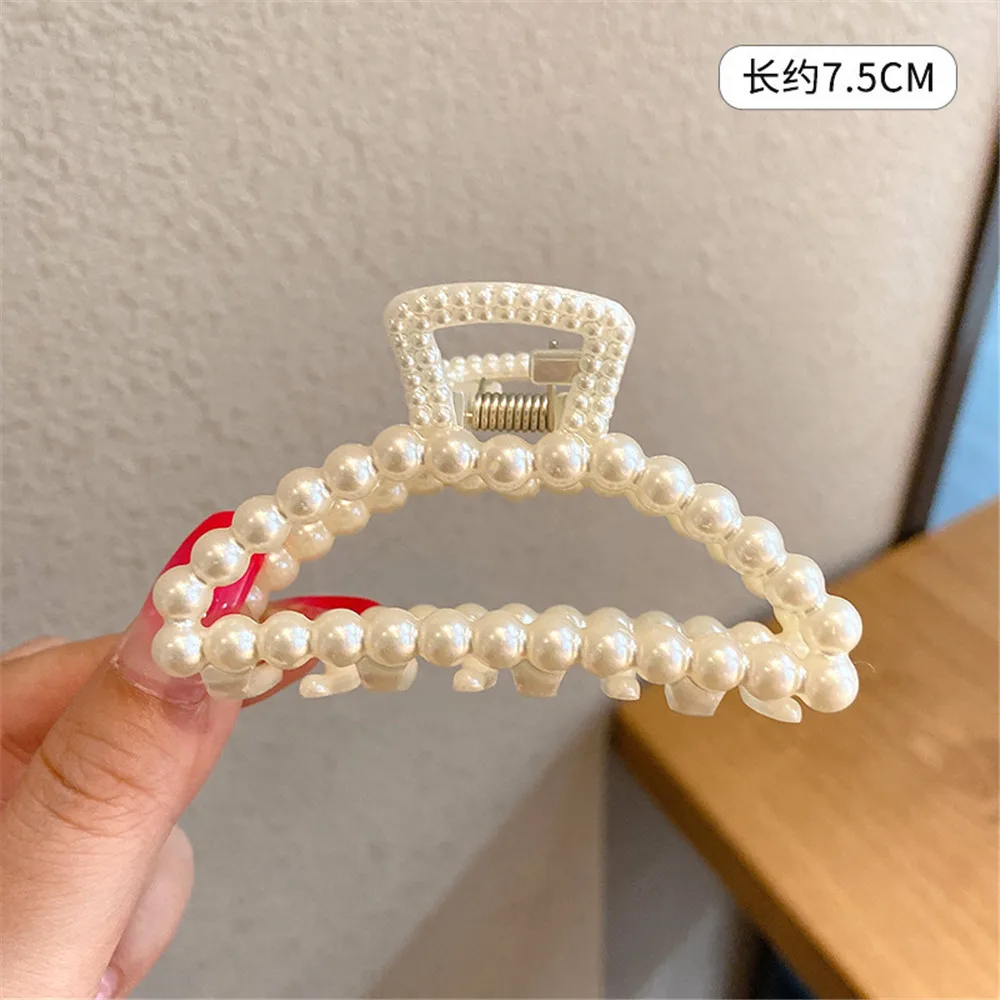 Korean Imitation Pearl Hair Claws For Women Geometric Hair Clip Large Catch Clip Shark Clip Back Head Hair Clip Hair Accessories