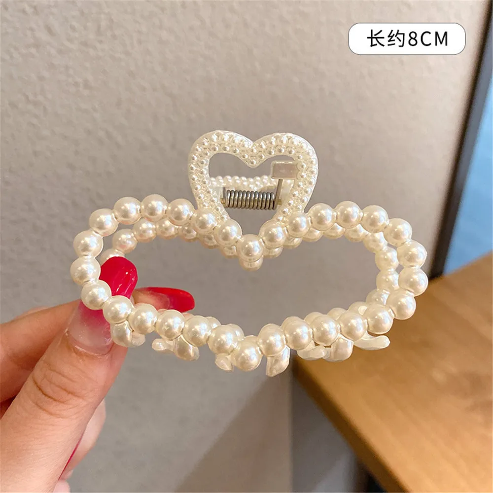 Korean Imitation Pearl Hair Claws For Women Geometric Hair Clip Large Catch Clip Shark Clip Back Head Hair Clip Hair Accessories