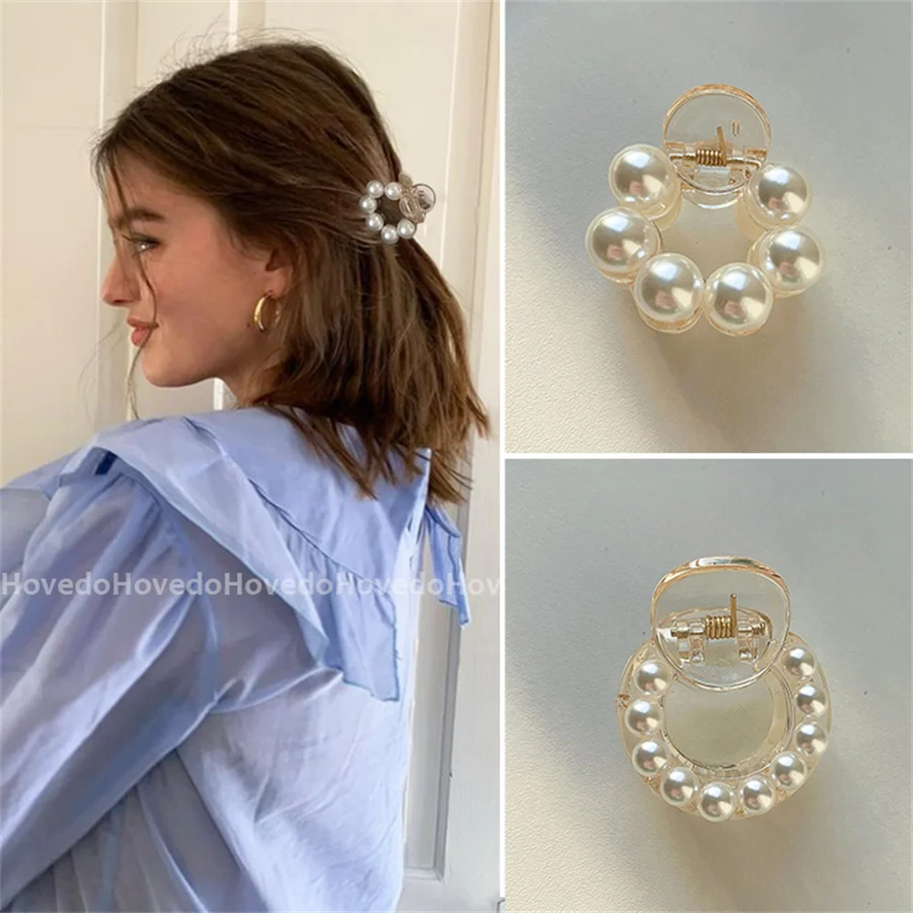 Korean Imitation Pearl Hair Claws For Women Geometric Hair Clip Large Catch Clip Shark Clip Back Head Hair Clip Hair Accessories