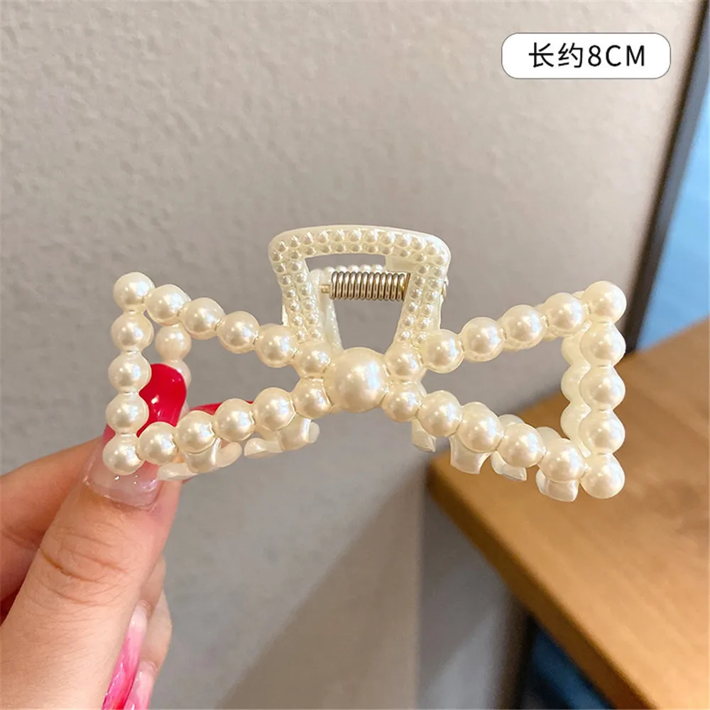 Korean Imitation Pearl Hair Claws For Women Geometric Hair Clip Large Catch Clip Shark Clip Back Head Hair Clip Hair Accessories