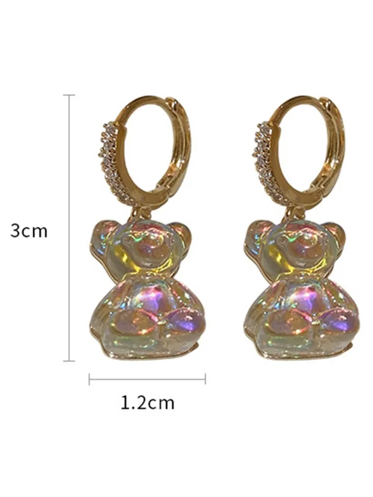 Cute Bear Earrings For Women Shiny Zircon Earrings New Trendy Golden Copper Drop Earring Party Wedding Jewelry Gifts A-