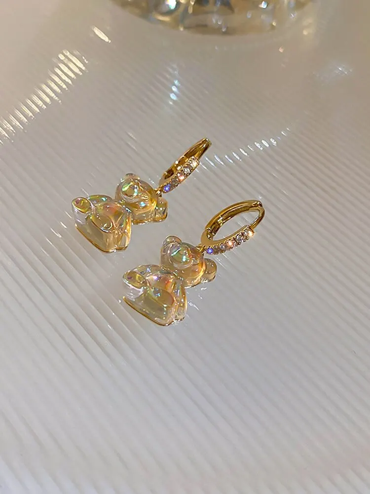 Cute Bear Earrings For Women Shiny Zircon Earrings New Trendy Golden Copper Drop Earring Party Wedding Jewelry Gifts A-