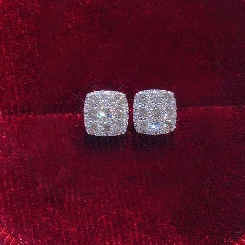 Huitan Silver Color Small Stud Earrings for Women Geometric Square Shape Daily Wear Fashion Versatile 2022 Earrings Jewelry