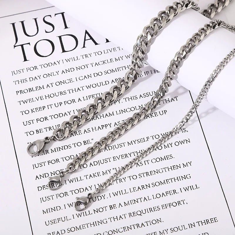 3pcs Necklace Set For Both Men And Women Hip Hop Style Stainless Steel Six Sided Grinding Cuban Chain Minimalist Jewelry